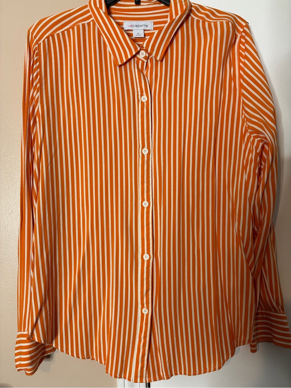Liz Claiborne Orange and White Vertical Stripe Button-Down Shirt